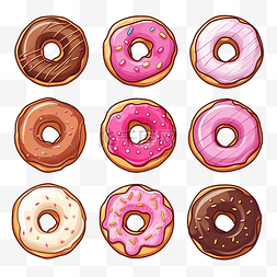 吃的形象插画图片_甜甜圈插画贴纸元素集
