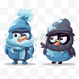 向量鸟图片_冷剪贴画两只穿着冬天衣服的卡通