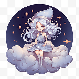 卡通可爱通云图片_万圣节云中的月亮女巫