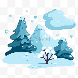 雪冬季剪贴画卡通插图雪山与树木