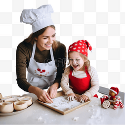 快乐的妈妈和小宝贝女孩在家庭厨