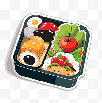 便当简餐图片素材_平盒食品插图剪贴画中的寿司便当贴纸 向量
