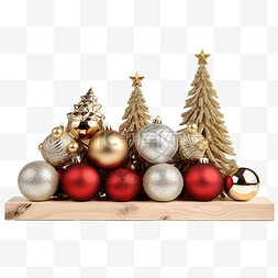 木桌上有圣诞树的圣诞装饰