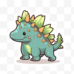 小恐龙贴纸图片_绿色头发和角的蓝色小恐龙的贴纸