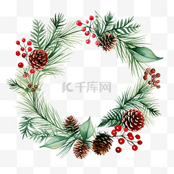 圣诞框圆框图片_圣诞花圆框，有枞树和冬青树