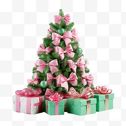 绿色的礼物图片_一棵圣诞树，下面有粉色和绿色的