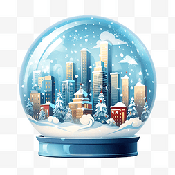 玻璃圣诞地球仪，冬季城市景观和