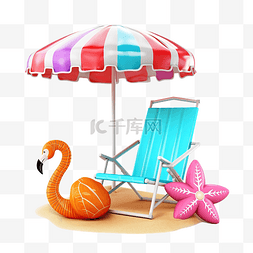 粉色的火烈鸟图片_夏季海滩与沙滩椅球充气火烈鸟帽