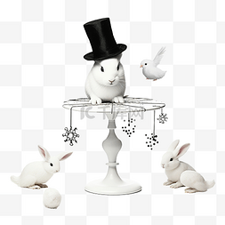 兔子魔术师图片_魔杖魔术师的帽子漂亮的小桌子白