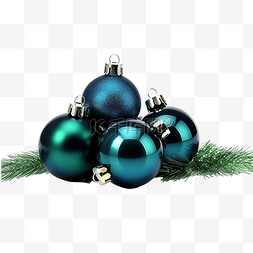 绿色云杉树枝和深蓝色闪亮的圣诞
