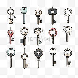 门和钥匙图片_简约风格的按键和标签插图