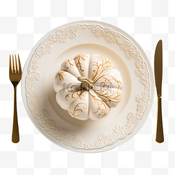感恩节晚餐装饰餐桌的顶视图，陶