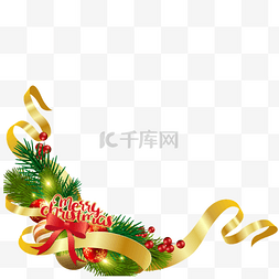 边框丝带金色图片_圣诞节质感丝带松树装饰