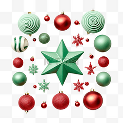 玩具平铺图片_绿色和红色的圣诞装饰品