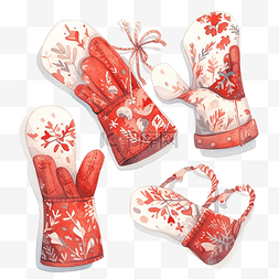 寒冷色冬季图片_水彩红色冬季手套