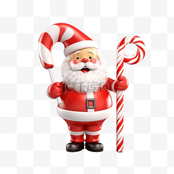 手杖粉色图片_字符圣诞老人拿着圣诞糖果手杖孤