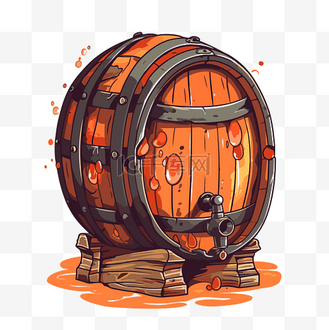小桶剪贴画卡通插图木桶喝酒,上面滴着液体 向量