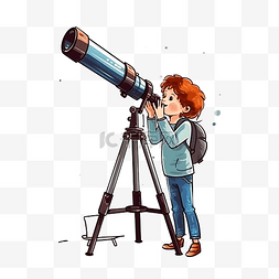 望远镜观星插画图片_孩子通过望远镜观察发现和寻找科