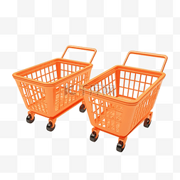 篮子空图片_橙色购物车或篮子隔离概念3D插图