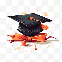 毕业帽剪贴画黑色毕业帽，橙色丝