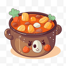 卡通油锅图片_炖剪贴画一锅汤，里面有各种蔬菜