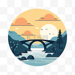 简约风格的桥梁和河流插图