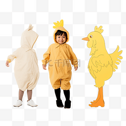 鸡孩子图片_男孩穿着鸡服装及其轮廓和剪影