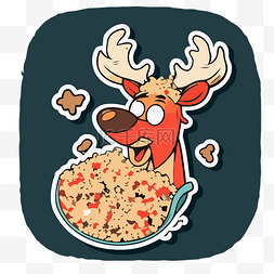 红色驯鹿吃他的早餐麦片贴纸卡通