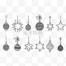 卡通心形树图片_黑白圣诞树玩具卡通冬季装饰品套