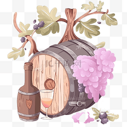 椭圆形黑色图片_有葡萄树的酒桶小桶和酒瓶和玻璃