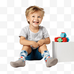 快乐的孩子享受礼物的乐趣 快乐