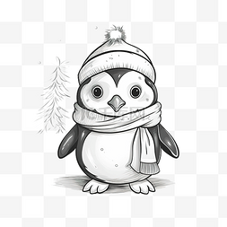 标签贺卡图片_圣诞快乐可爱的着色企鹅标签绘图