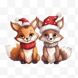 圣诞快乐主题图片_圣诞快乐季节设计中的狐狸和松鼠