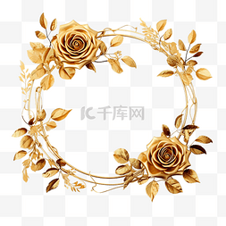 金色玫瑰手绘图片_玫瑰和叶子的金色花框