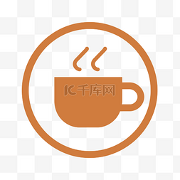 白色背景橙色圆圈中的咖啡杯符号