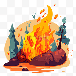 树木和石头卡通图片_野火剪贴画卡通火与白色背景上的