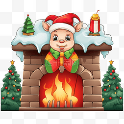 圣诞老人和烟囱图片_使用圣诞老人帽子和烟囱里的围巾