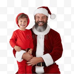 穿着圣诞老人服装和胡子的小男孩