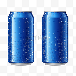 金属罐头图片_逼真的蓝色罐头，带有水滴，用于