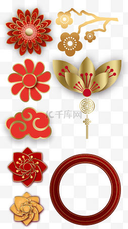 中国新年春节组图竖图红色装饰花