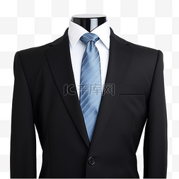 蓝色人体模型图片_黑色半身西装和蓝色领带