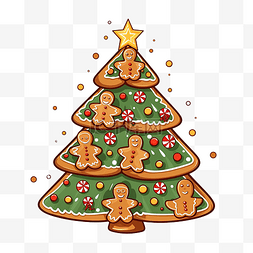 圣诞线性图片_手绘圣诞姜饼圣诞树涂鸦矢量图