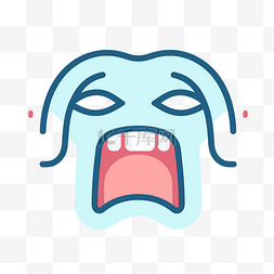 一个愤怒的蓝色怪物，牙齿突然冒
