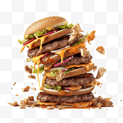 美食一堆图片_一堆汉堡掉下来快餐和餐厅概念 3d
