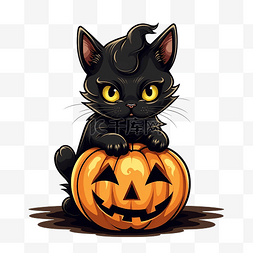 女巫的黑猫图片_万圣节南瓜矢量图内可爱的黑猫
