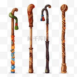 木根雕刻图片_手杖剪贴画 几根不同颜色和图案