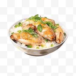 泰国鸡图片_水彩鸡饭