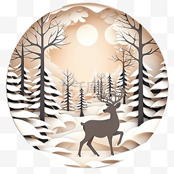 驯鹿和雪花图片_冬季和圣诞节有雪的森林里的鹿