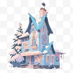冬天窗户背景图片_房子是蓝色的，高高的窗户装饰着