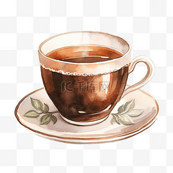 水彩棕色杯茶复古